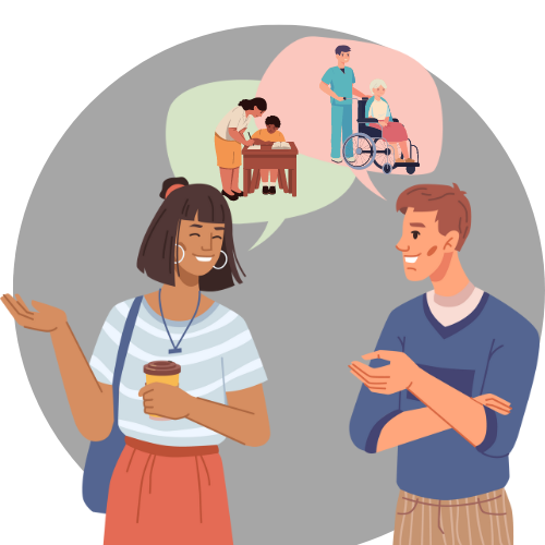 percakapan antara seorang guru perempuan dan perawat laki-laki