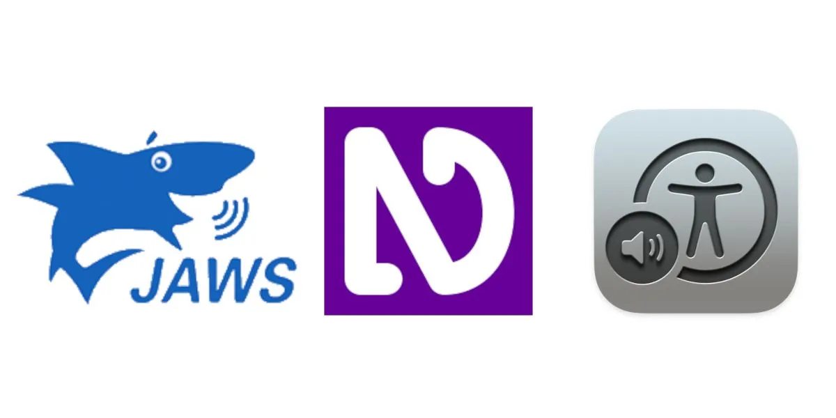 gambar logo pembaca layar JAWS, NVDA, dan VoiceOver
